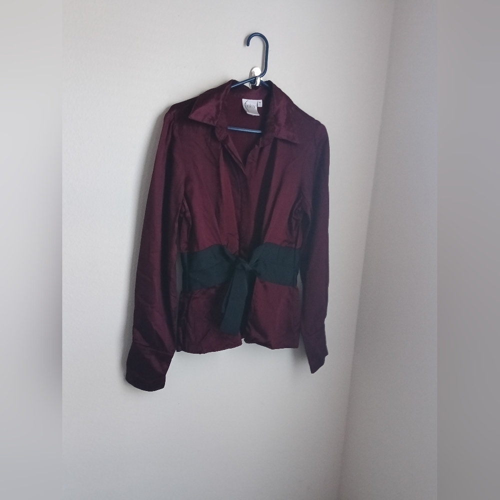 Finley Blouse Women M Burgundy & Black Special Occasions Office Academia Dinner